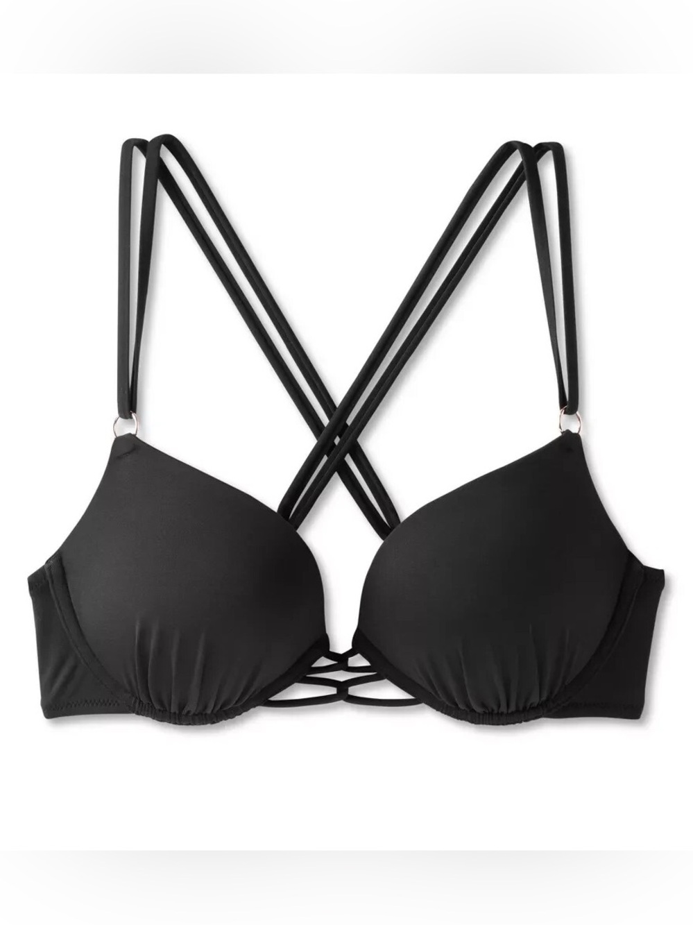 SHADE & SHORE Black Strappy Push-Up Bikini Top Swimsuit Sz 36DD - New!